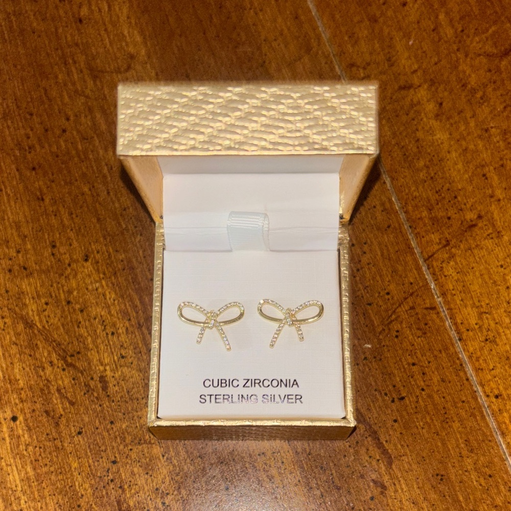 Gold Bow Earrings with Cubic Zirconia